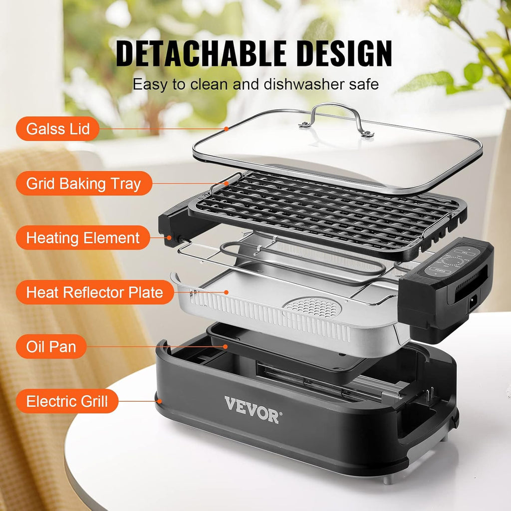 110 sq.in 1500W Electric Non-Stick Smokeless Indoor Grill H4829