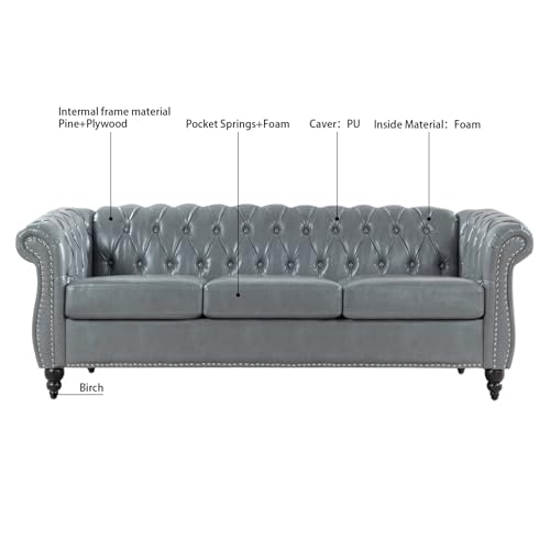 Orange 3 Seater PU Chesterfield Couch with Wooden Legs E38983