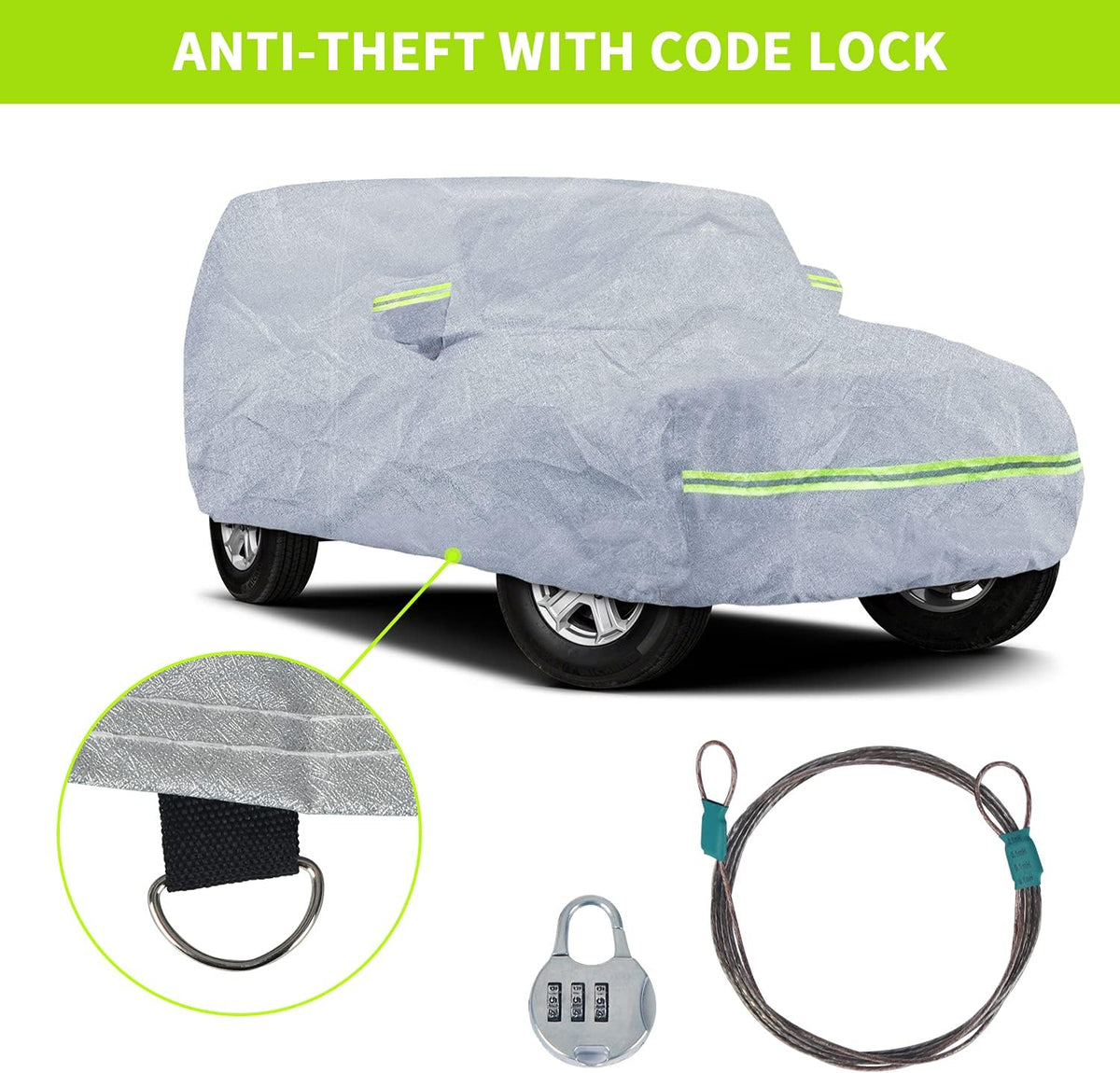 7 Layers Car Cover with Windproof Strap & Driver Door Zipper T61513