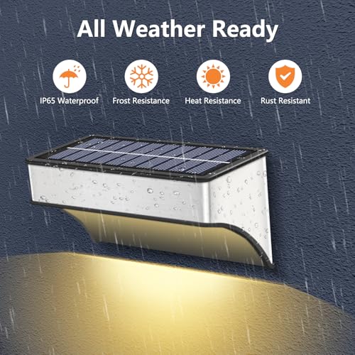 8 Pack Solar Wall Lights, 60 Lumen Aluminum Alloy, 5 Modes 10 Color RGB P359