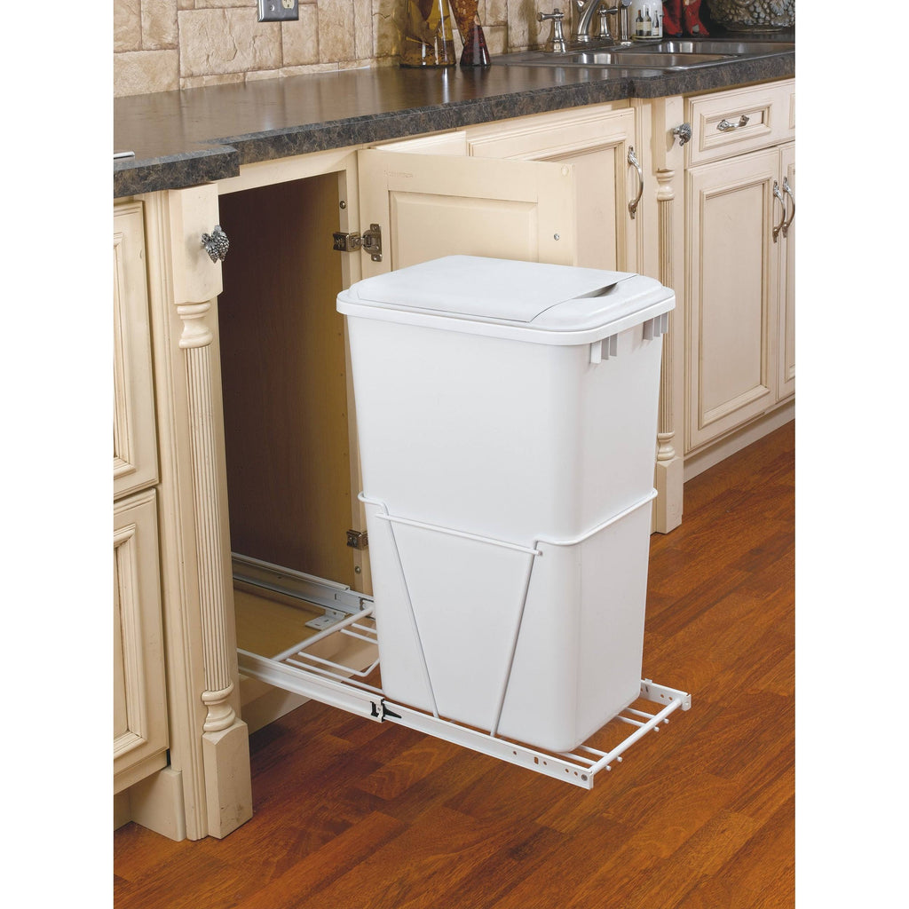 White Plastic Pull Out Trash Can M7602