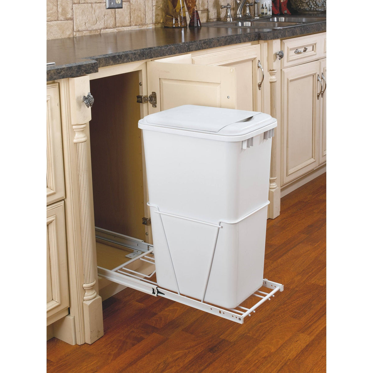 White Plastic Pull Out Trash Can M7602