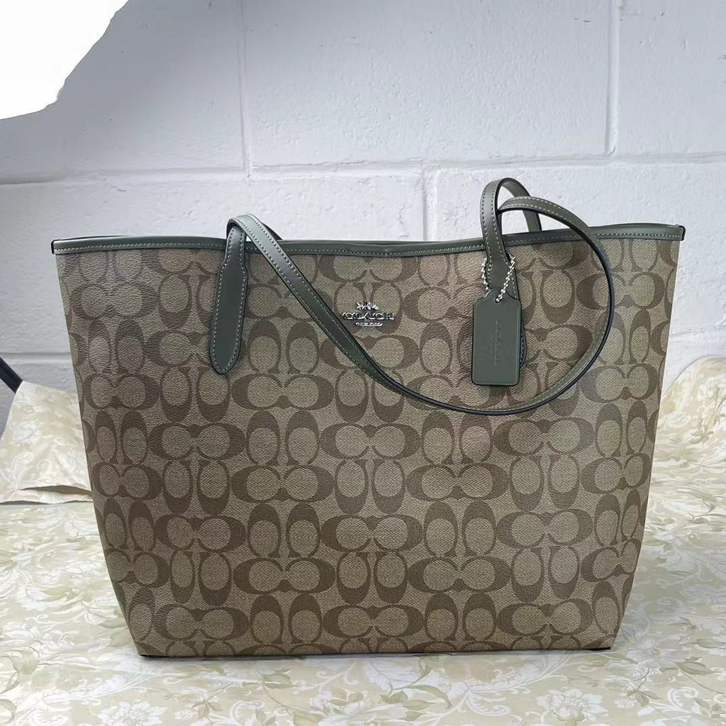 Signature Canvas Khaki Tote W340