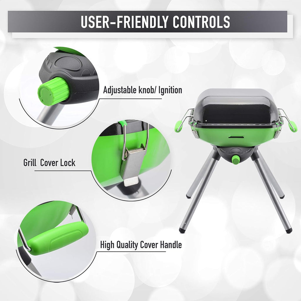 Portable Propane BBQ Grill Camp Stove, 8000 BTU Light Green/Black A500120