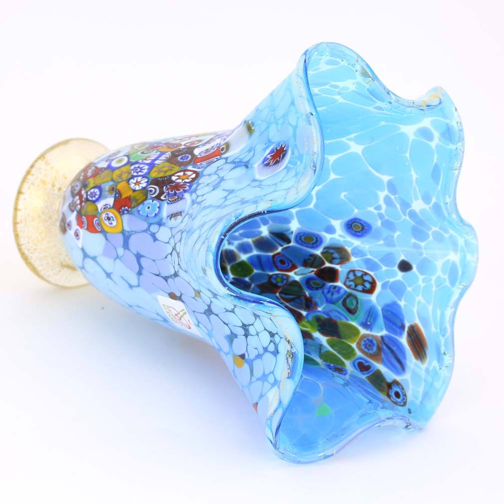 Aqua Murano Glass Millefiori Vase L649144