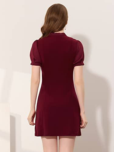 Tie Neck Puff Short Sleeve Office Work Dress U771