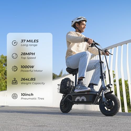 Electric Scooter with Seat, 14" Pneumatic Tire, Height Adjustable Seat T186125