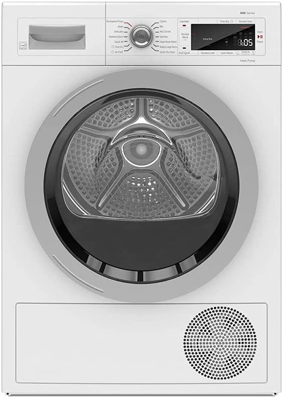 24" Smart Compact Heat Pump Dryer with 4 cu. ft. Capacity, Stainless Steel Drum, in White J396