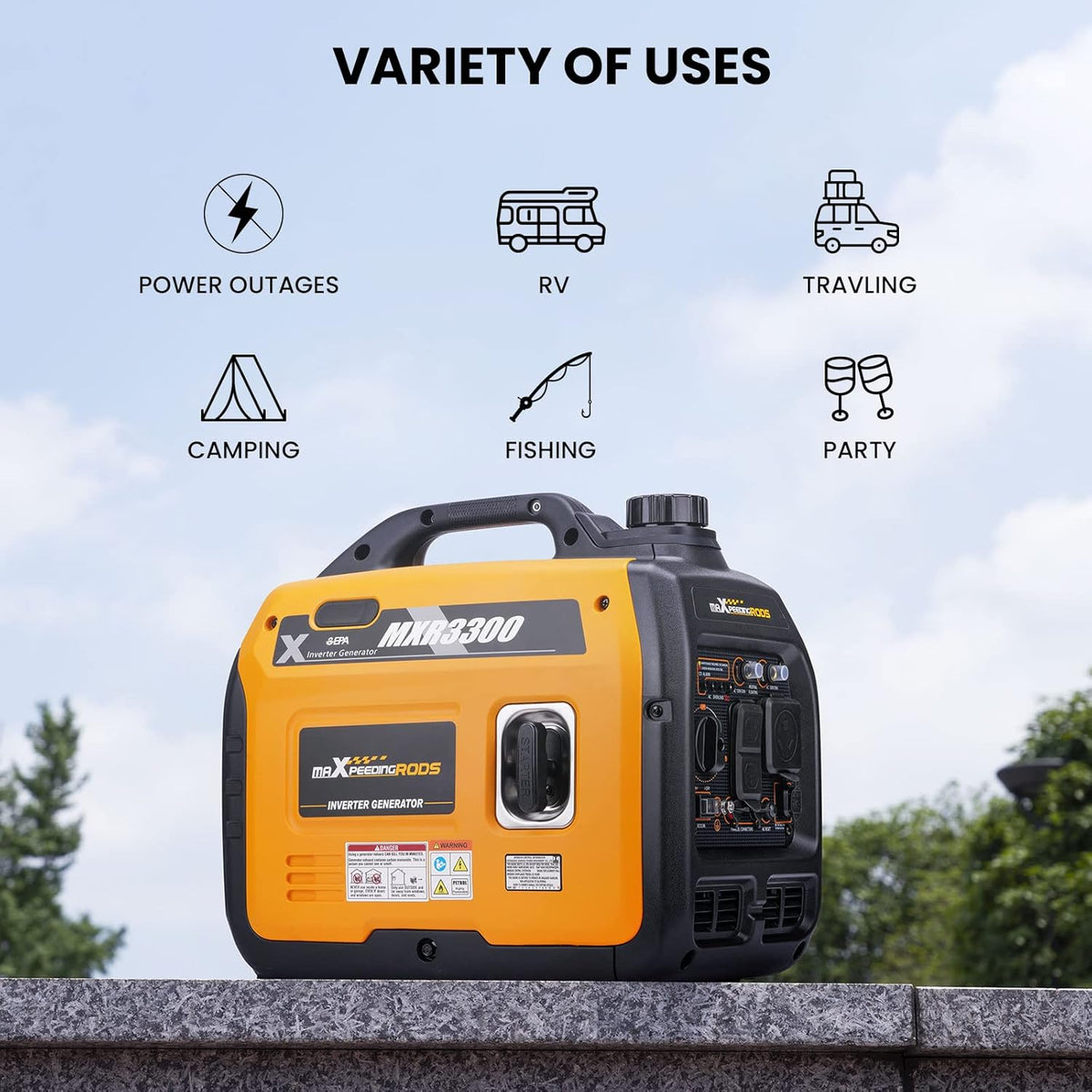 Portable Inverter Generator 3000W/3300W, Gas Powered Quiet Generator, EPA Compliant S470
