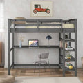 Twin Loft Bed with Bookcase and Built-in-Desk Q233