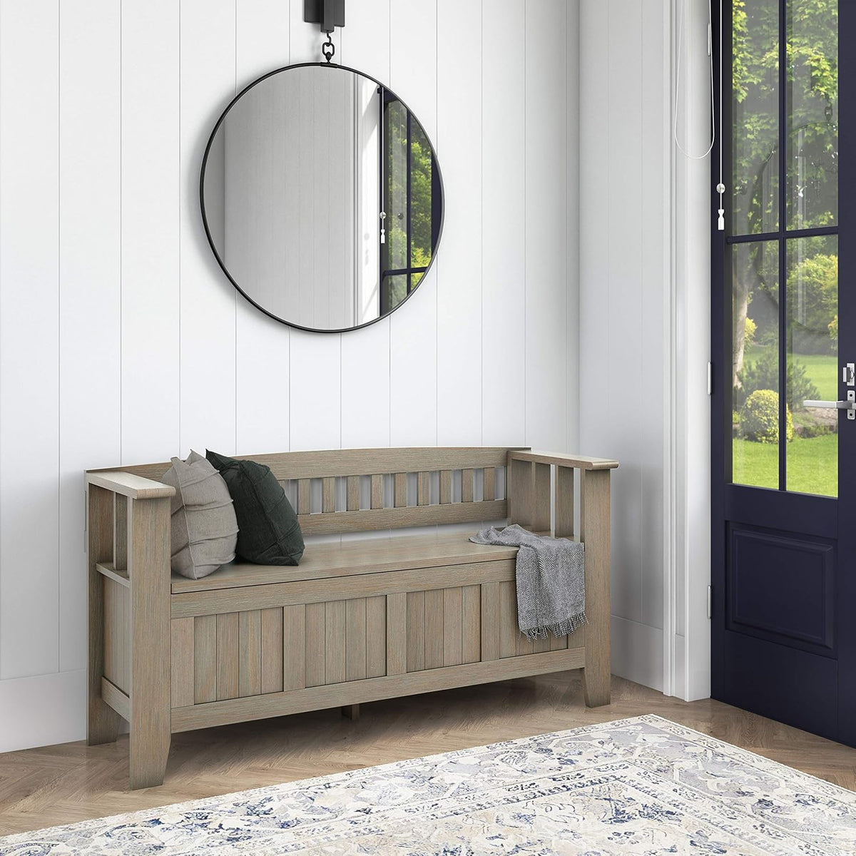 White Solid Wood 48 inch Storage Bench Z394