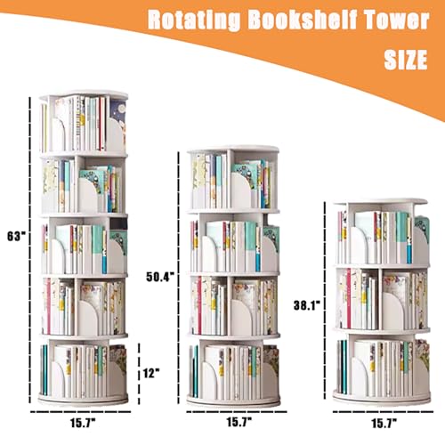 5 Tier White Solid Wood Rotating Bookshelf U63121