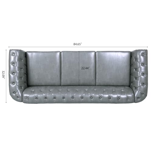 Orange 3 Seater PU Chesterfield Couch with Wooden Legs E38983