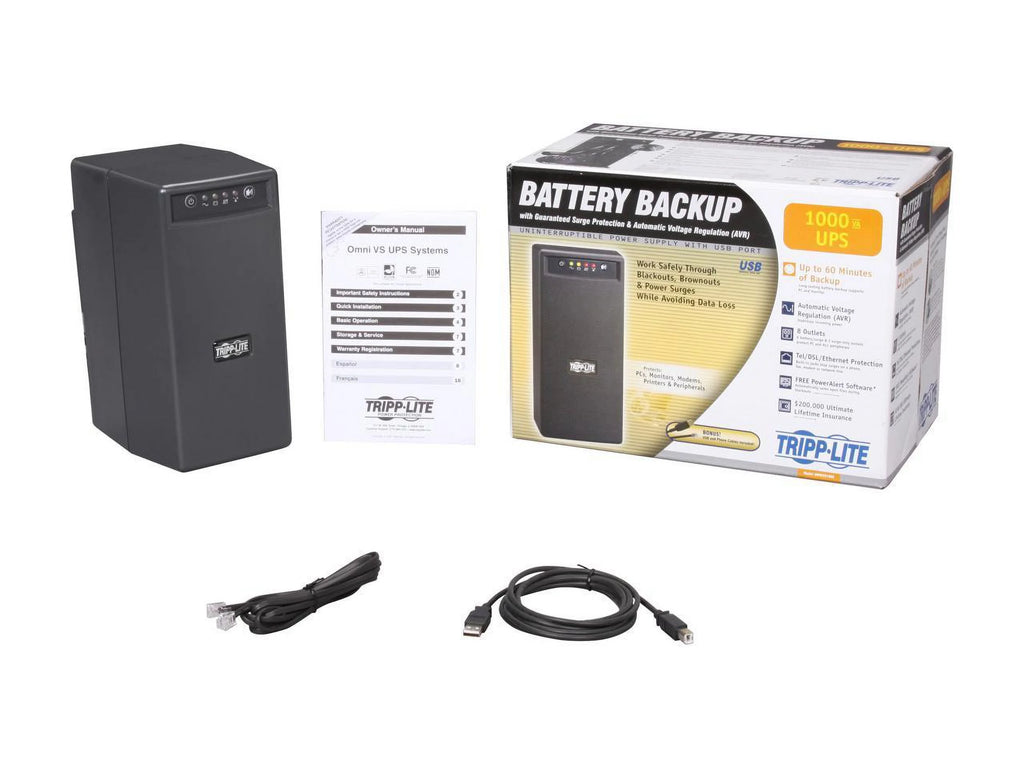 UPS 1000VA 500W Battery Back Up Tower AVR 120V USB RJ45 Y830627