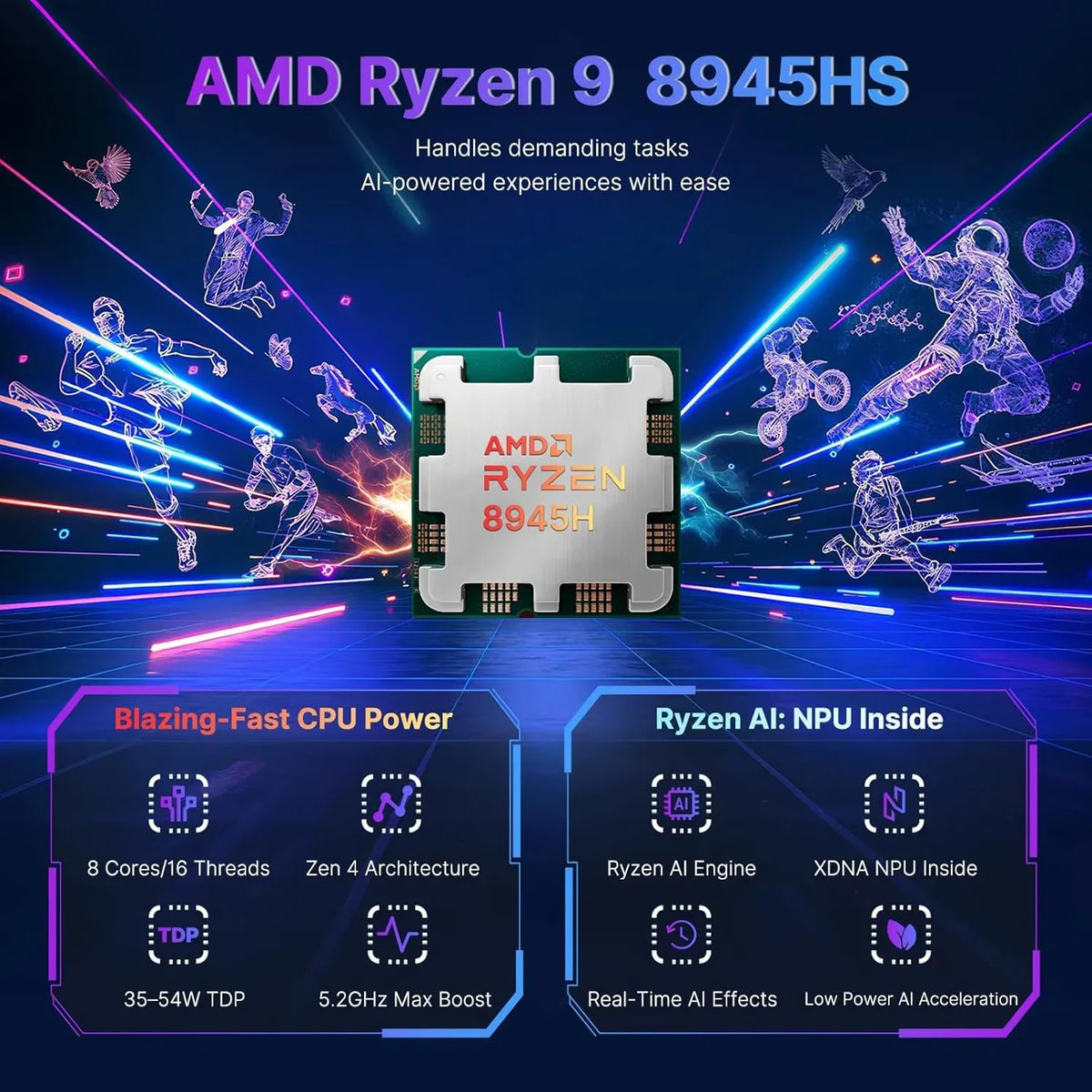 17.3" FHD Gaming Laptop, AMD Ryzen 9 8945HS 8 Cores, 32GB RAM 1TB SSD, Radeon 780M, PD 100W Type-C, Backlit Keyboard Fingerprint, Blue Y86694