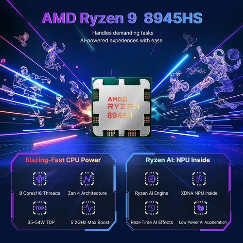 17.3" FHD Gaming Laptop, AMD Ryzen 9 8945HS 8 Cores, 32GB RAM 1TB SSD, Radeon 780M, PD 100W Type-C, Backlit Keyboard Fingerprint, Blue Y86694