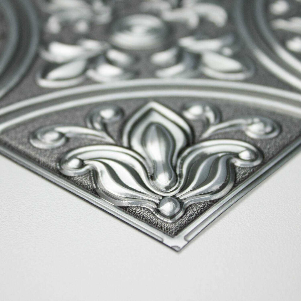 Silver Tin Peel and Stick Tile Backsplash L316