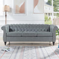 Orange 3 Seater PU Chesterfield Couch with Wooden Legs E38983
