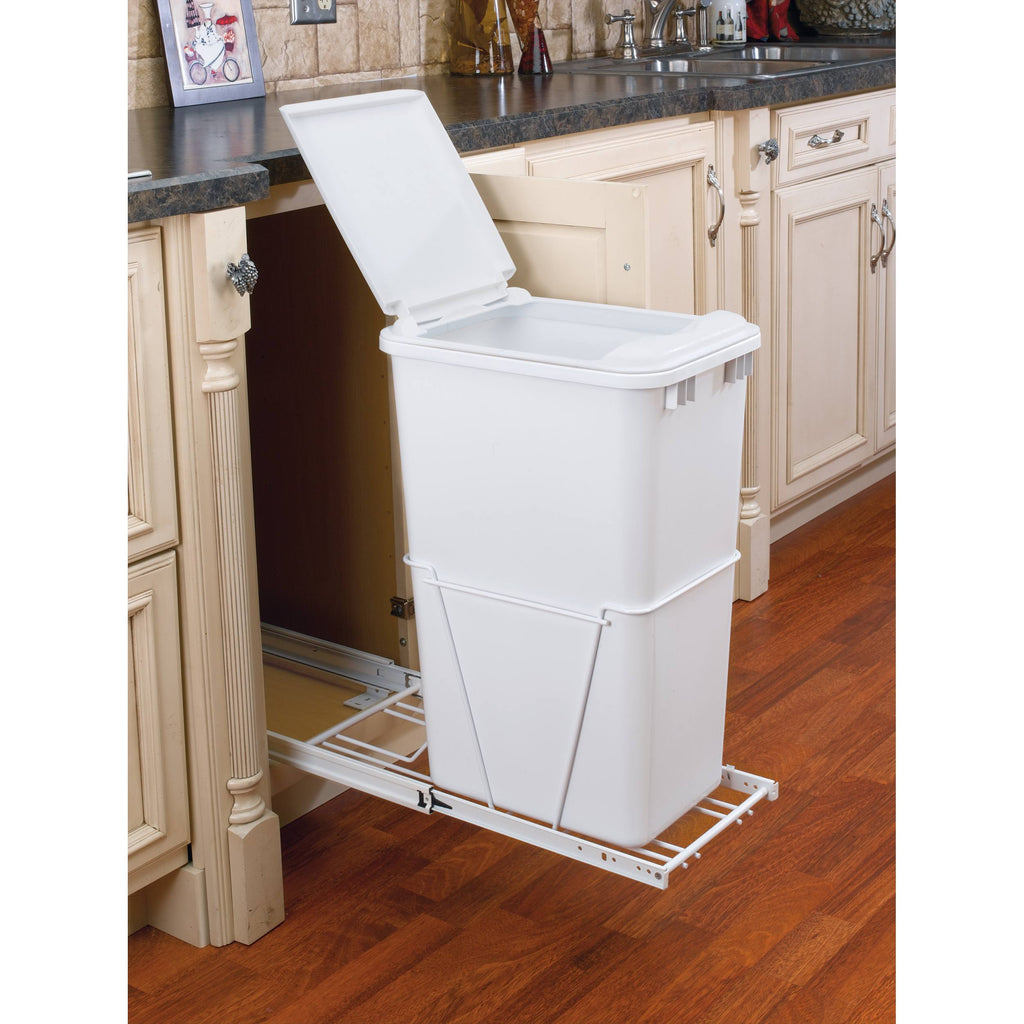 White Plastic Pull Out Trash Can M7602