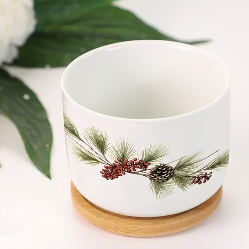 Blue and White Porcelain Ceramic Planters with Bamboo Trays O79293