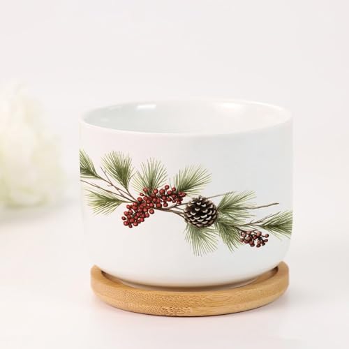Blue and White Porcelain Ceramic Planters with Bamboo Trays O79293