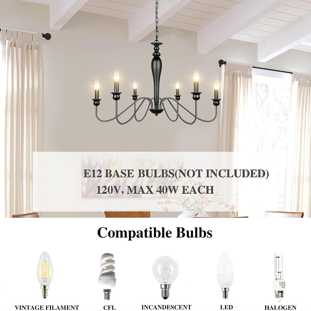 6-Light Black Iron Candle Chandelier U6892