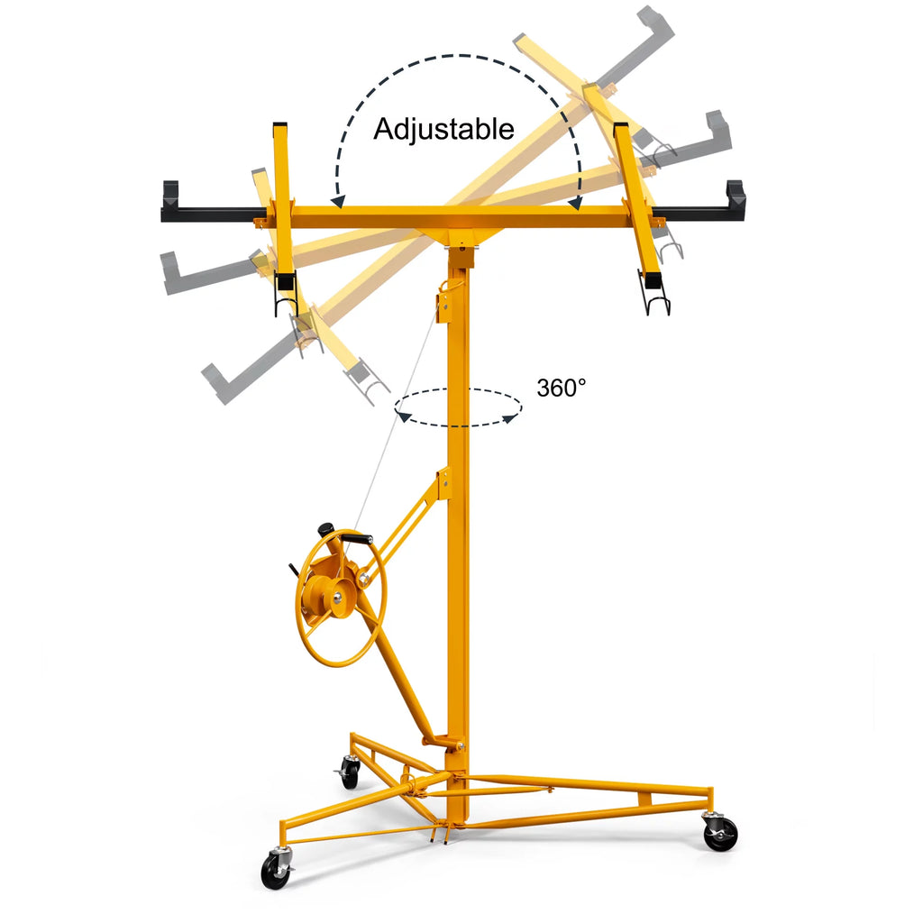 11FT Drywall Rolling Lifter Panel Hoist Jack Tool, Steel, 150lb Capacity, Yellow X3218
