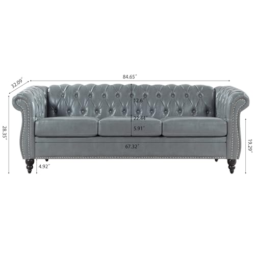 Orange 3 Seater PU Chesterfield Couch with Wooden Legs E38983
