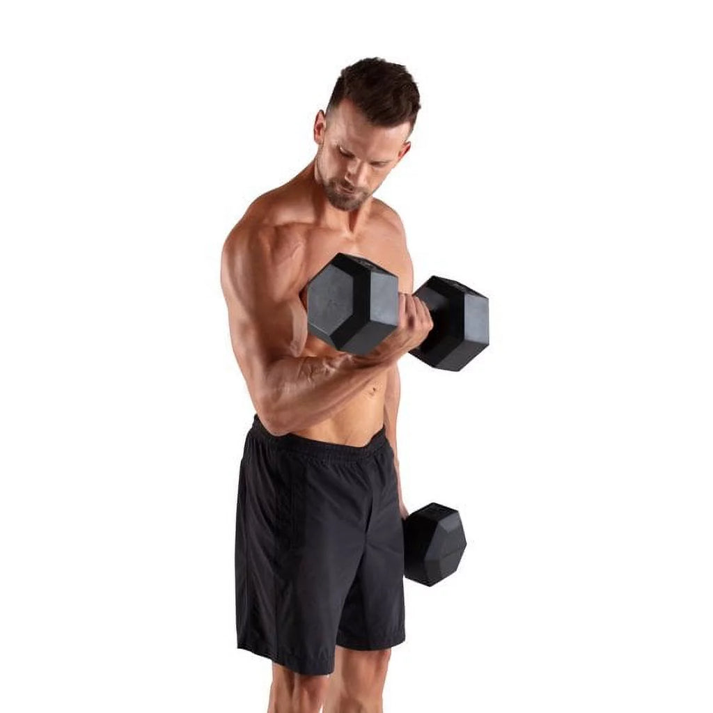 Set of 2 65 Lbs Hex Rubber Dumbbell with Metal Handles F69684