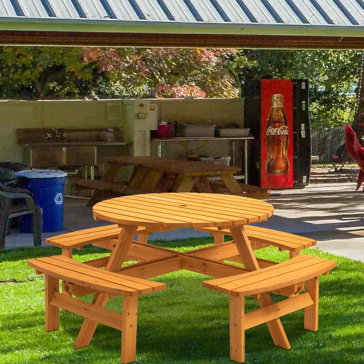 8-Person Wooden Picnic Table with 4 Built-in Benches L878195
