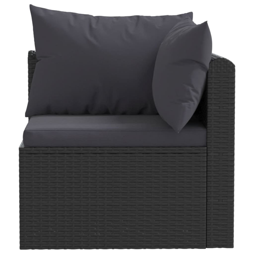 Black Poly Rattan 3 Piece Patio Sofa Set with Cushions O7843