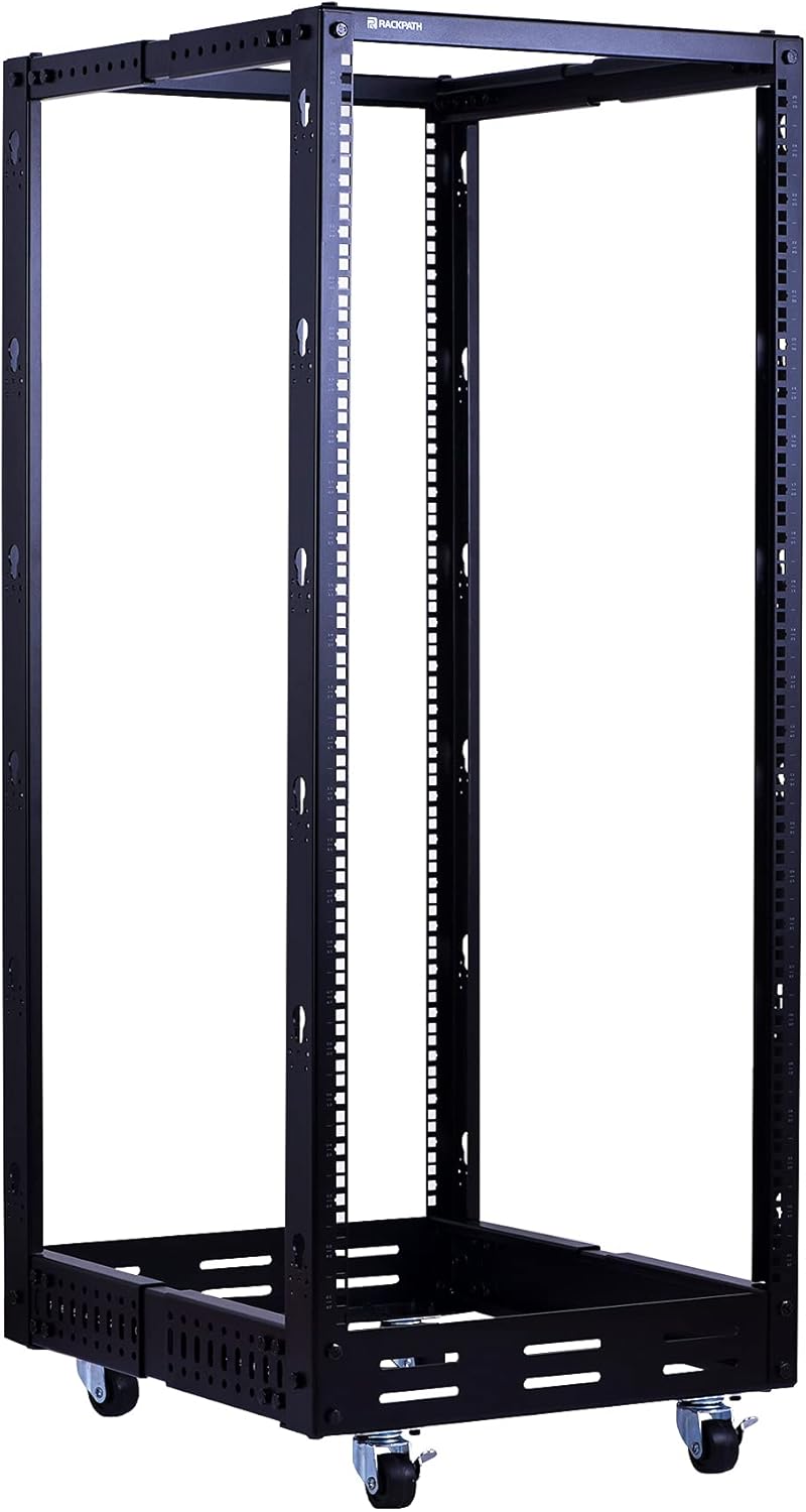 25U Open Frame Server Rack, 4 Post Adjustable Depth with Casters V282