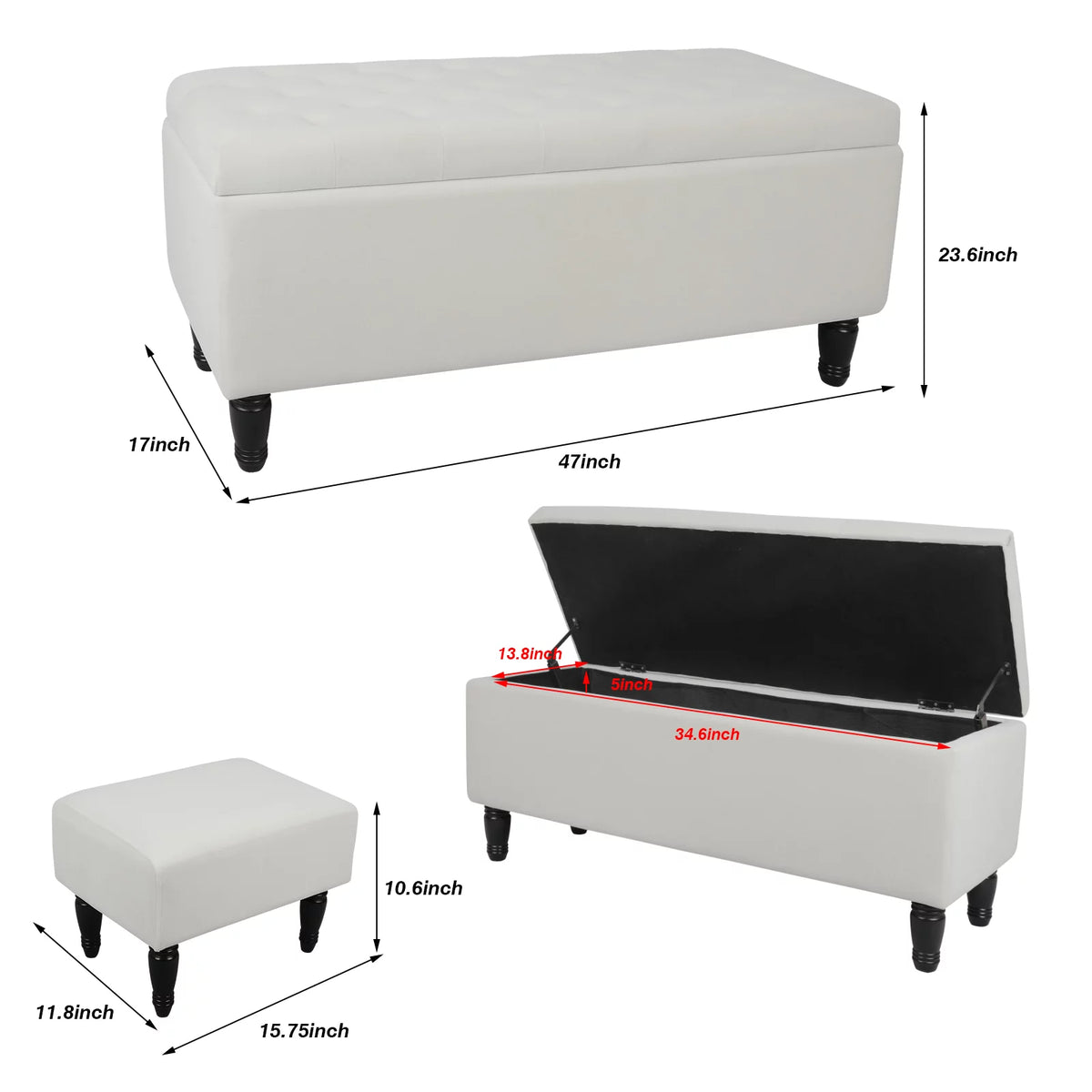 43" Velvet Storage Ottoman with 2 Footstools Z143621