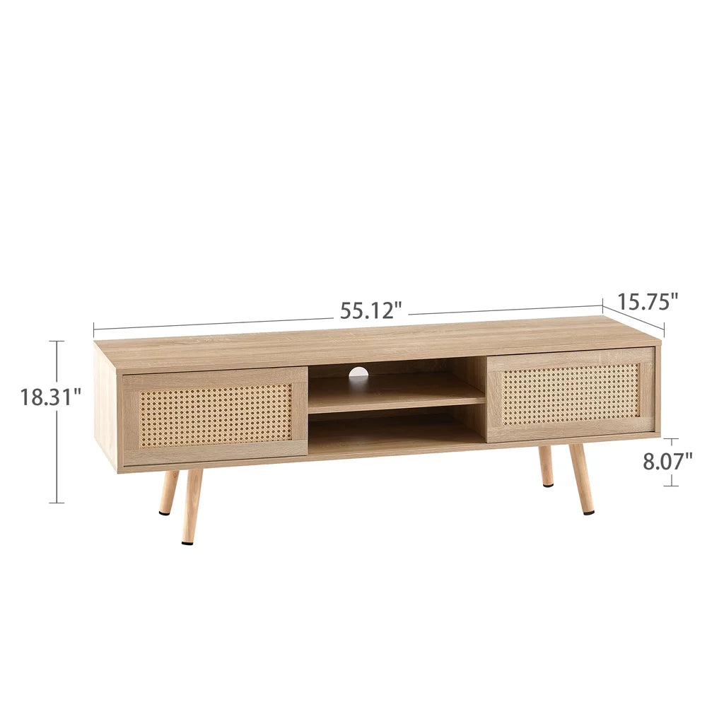 55 Inch Rattan TV Stand with Cabinet Storage U52369