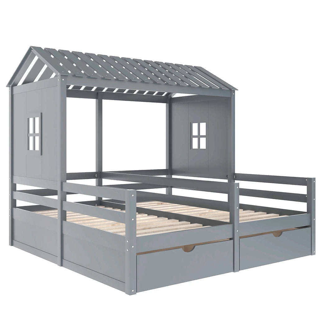 Twin Size House Platform Bed with Two Drawers P719