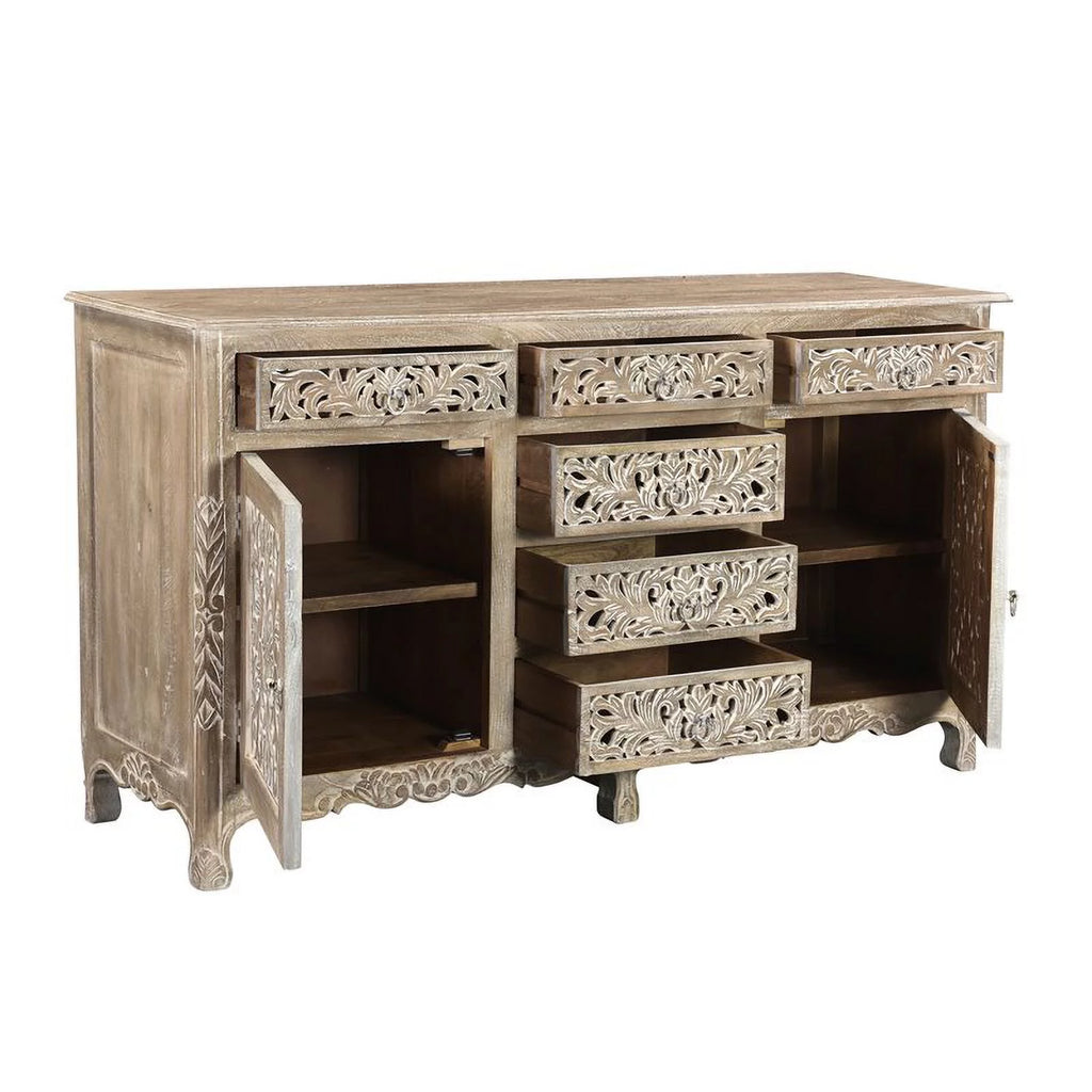 Gray 6 Drawer 2 Door Solid Wood Sideboard L328