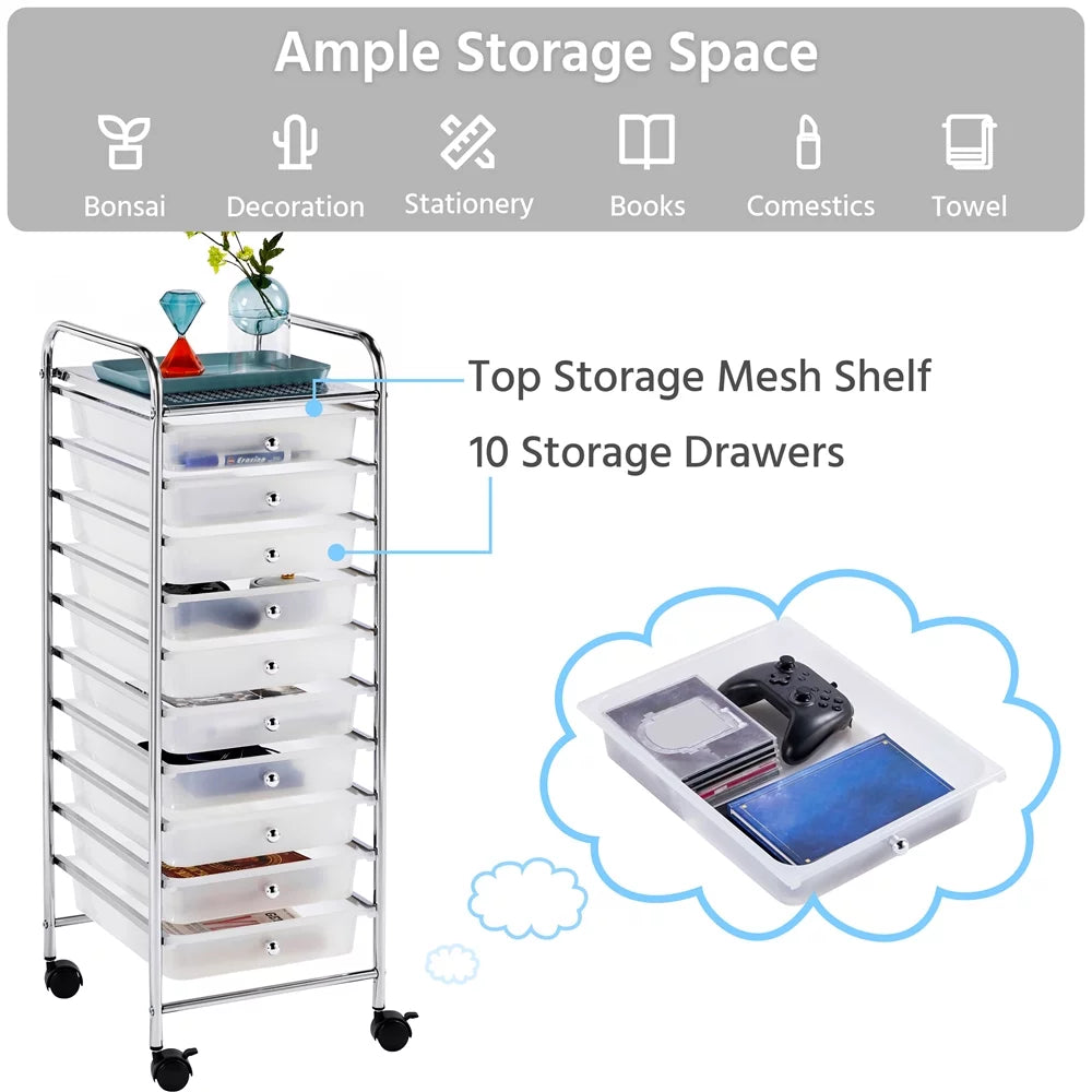 White 10 Drawer Rolling Storage Cart S90579