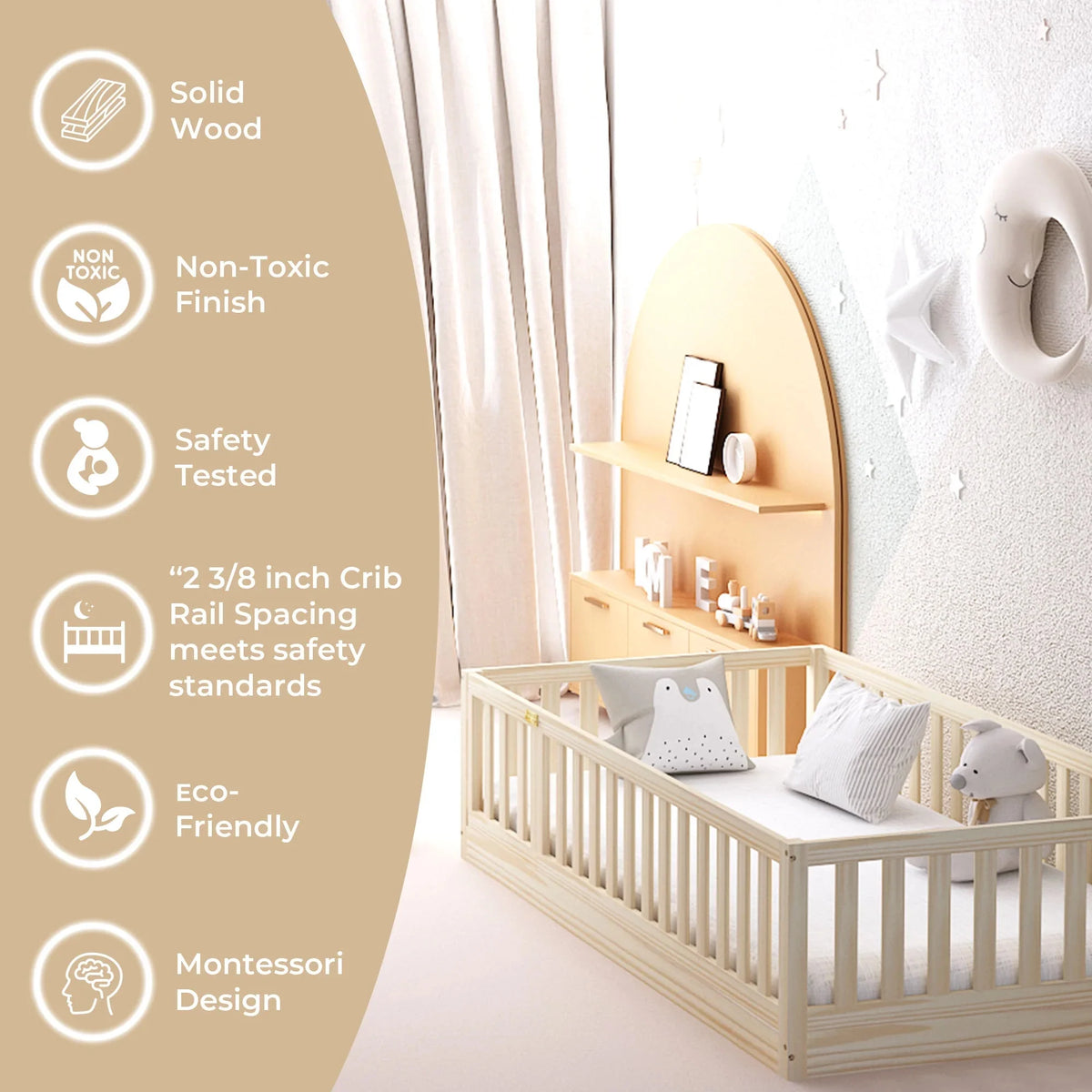 Hardwood Toddler Floor Bed with Gate C160126