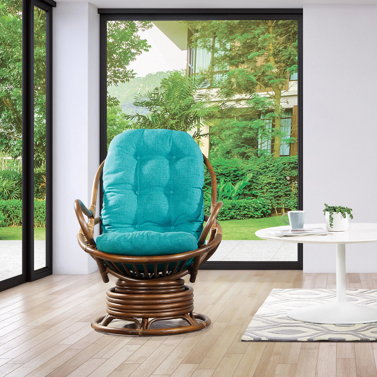 Blue and Brown Rattan Rocking Chair M506