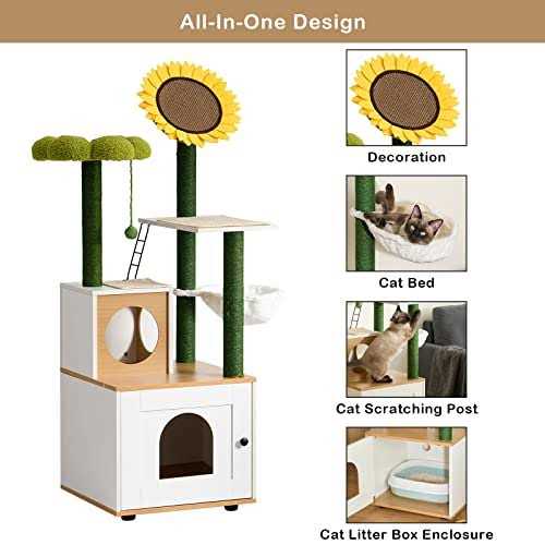 Cat Tree with Litter Box Enclosure and Scratching Posts L457