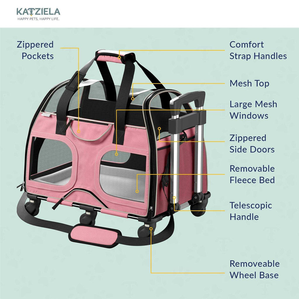 Pet Carrier with Removable Wheels and Double Telescopic Handle Q848