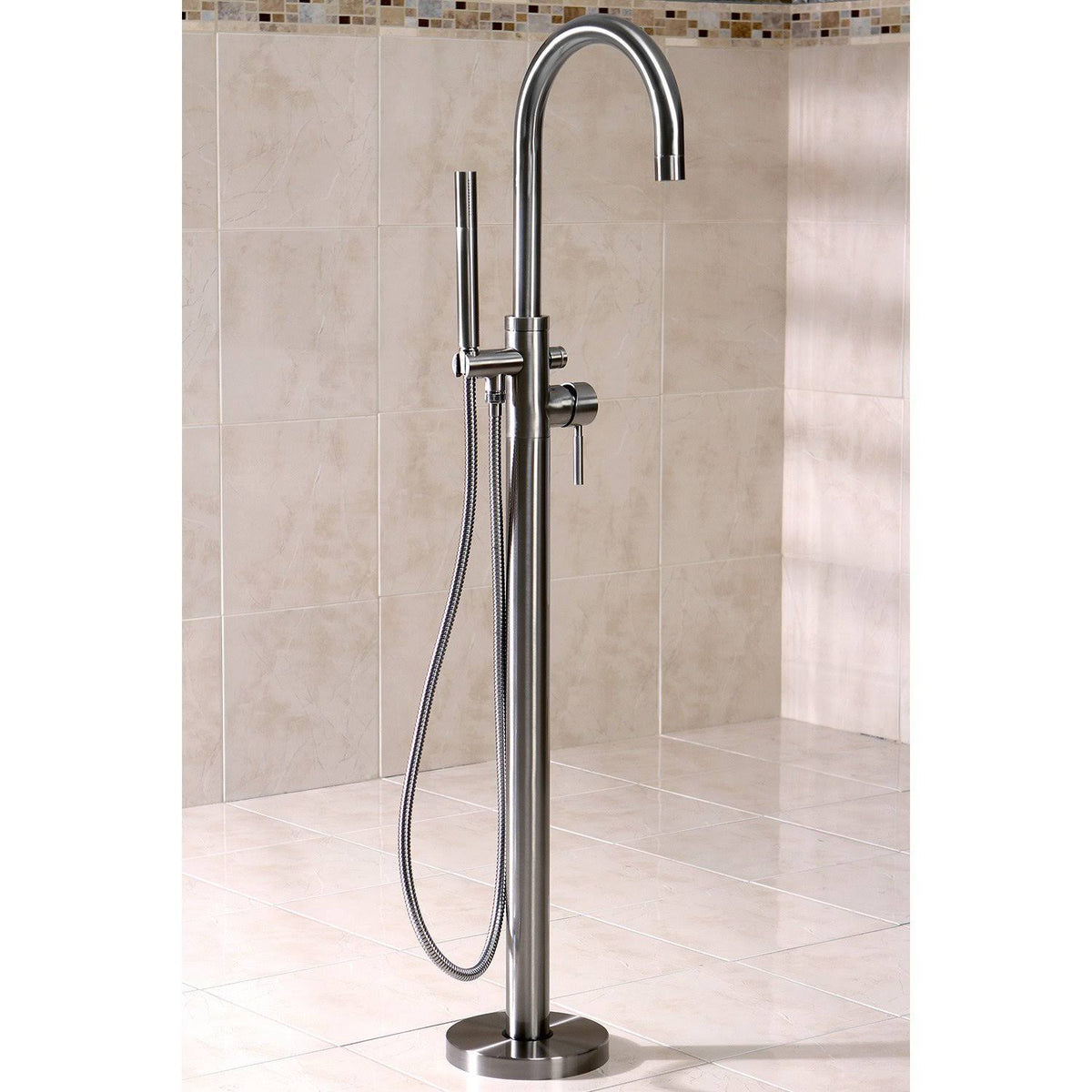 Polished Chrome Floor Mount Tub Filler with Hand Shower Q274372