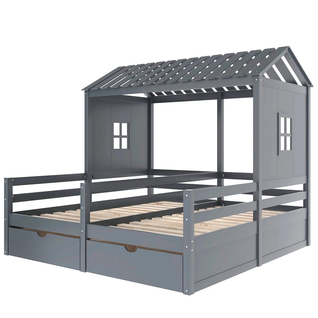 Twin Size House Platform Bed with Two Drawers P719
