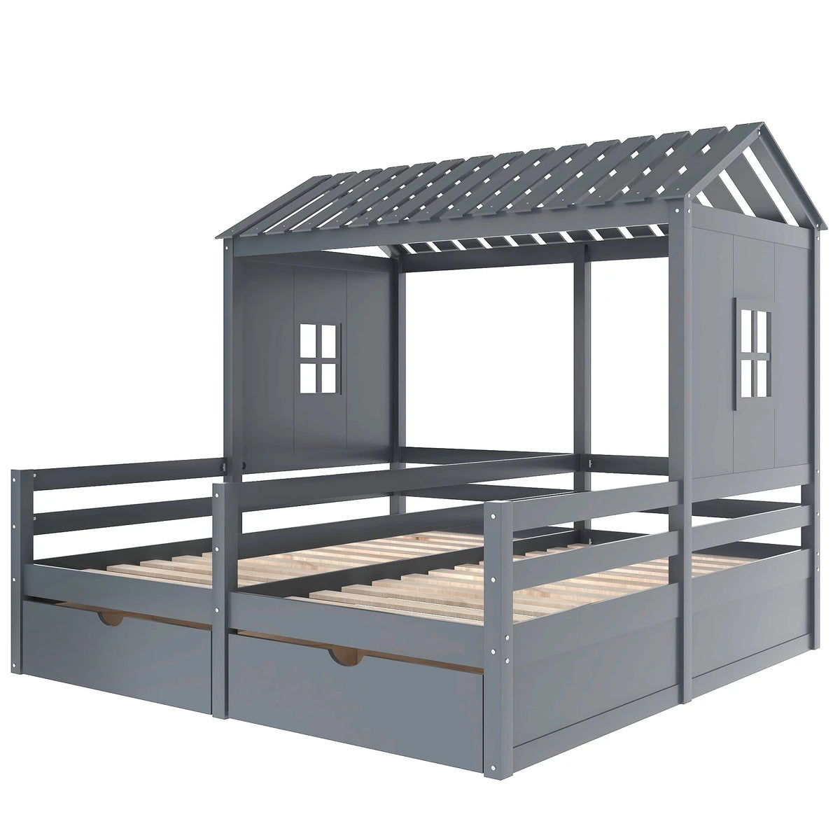 Twin Size House Platform Bed with Two Drawers P719