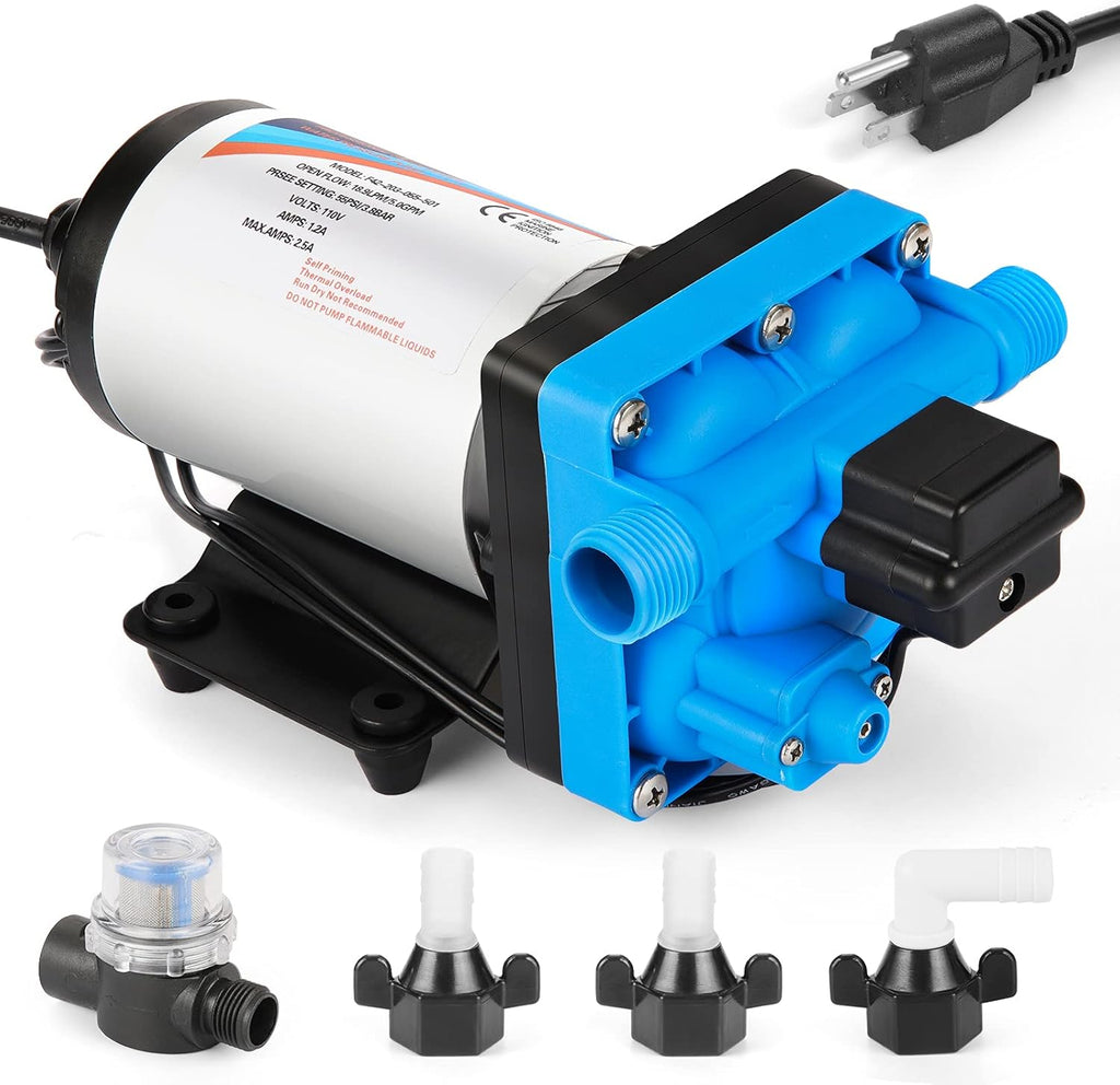 Self Priming Water Pump 110V 5.0GPM 55PSI Diaphragm Pump with Filter P8367