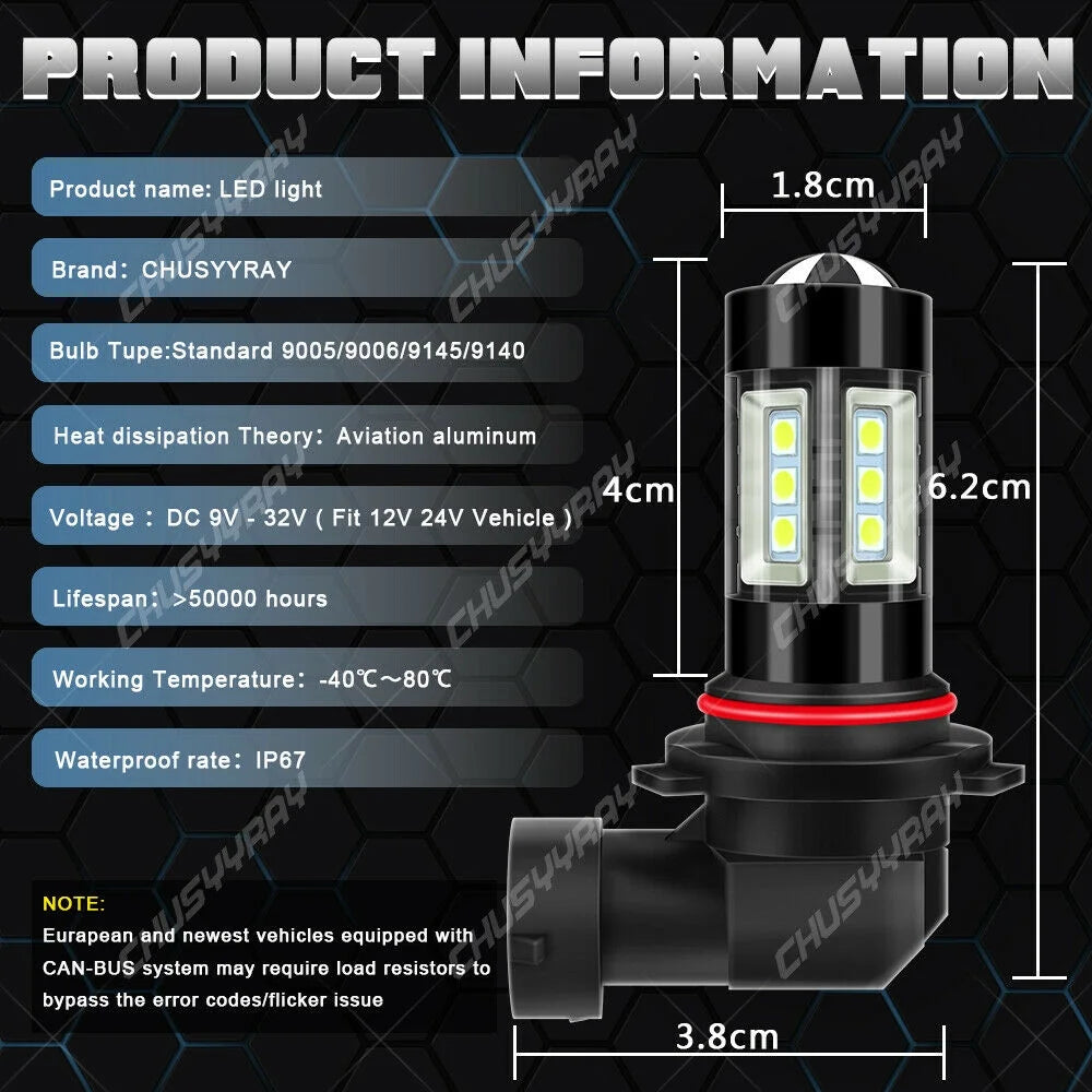 LED Headlight + Fog Light Bulbs Kit 4X Y9813