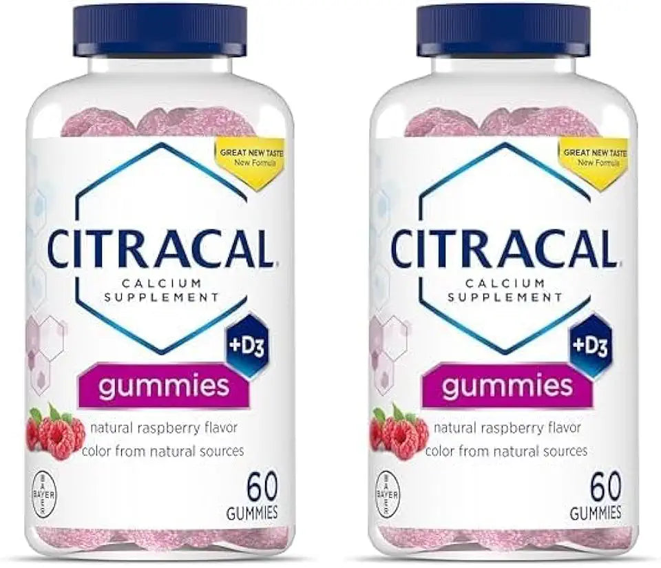 Chewable Calcium with Vitamin D3 Gummies, Natural Raspberry Flavor, 60 Count (Pack of 2) D253595