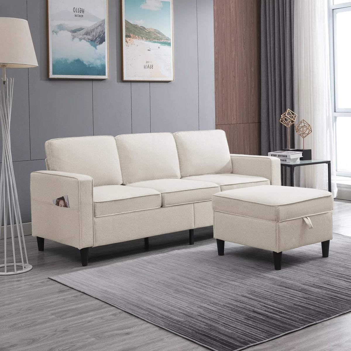 Dark Gray L-Shaped Sectional Sofa with Storage Ottoman O4574