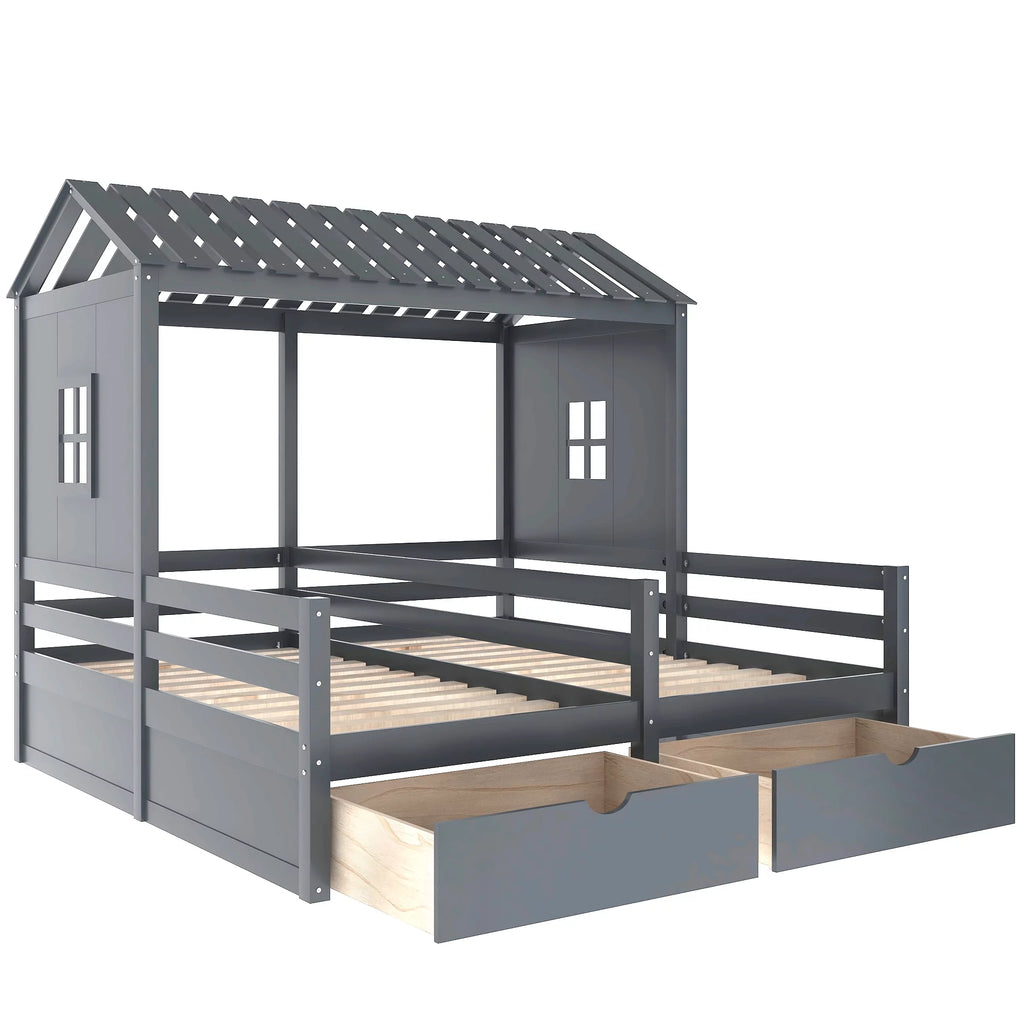 Twin Size House Platform Bed with Two Drawers P719