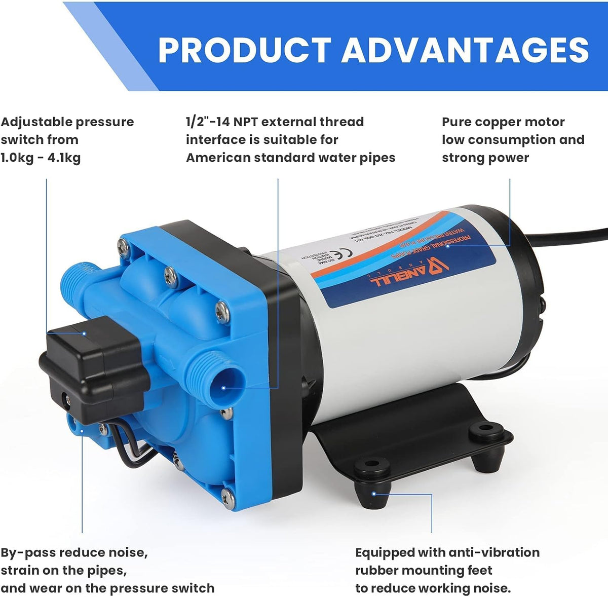 Self Priming Water Pump 110V 5.0GPM 55PSI Diaphragm Pump with Filter P8367